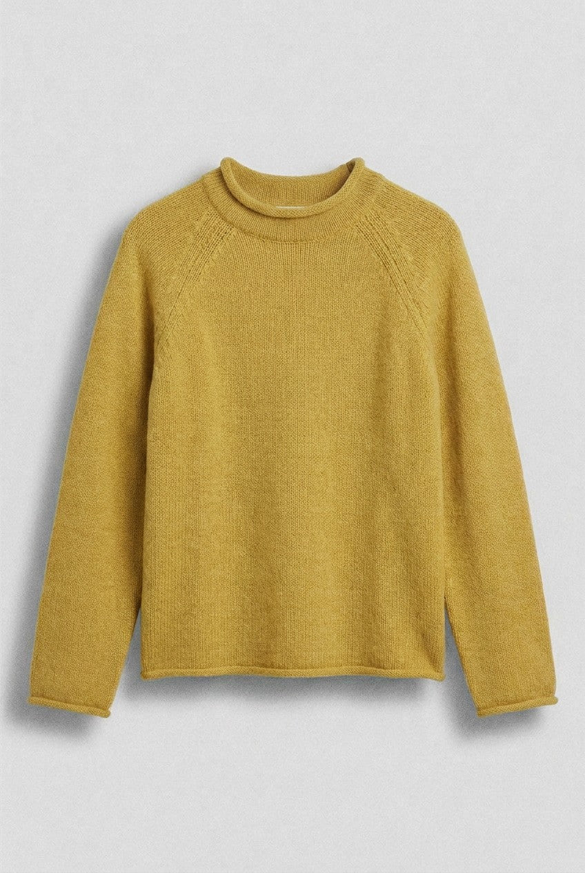 Striped Mock Neck Cotton Sweater in Mustard - Women's Wholesale Sweaters | Trend Notes