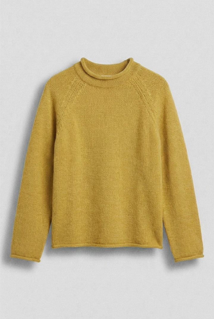 Striped Mock Neck Cotton Sweater in Mustard - Women's Wholesale Sweaters | Trend Notes