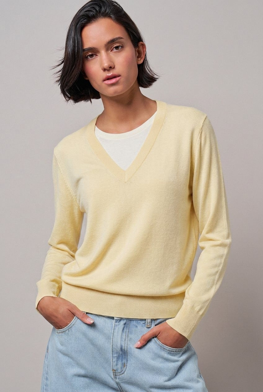 Layered Look V Neck Twofer Sweater in Navy - Women's Wholesale Sweaters | Trend Notes