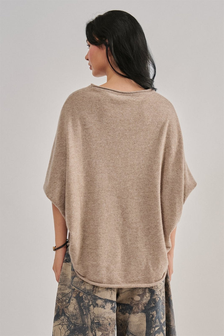 Boho Dolman Sleeve Boat Neck Slouchy Knit Top in Mocha - Women's Wholesale Sweaters | Trend Notes
