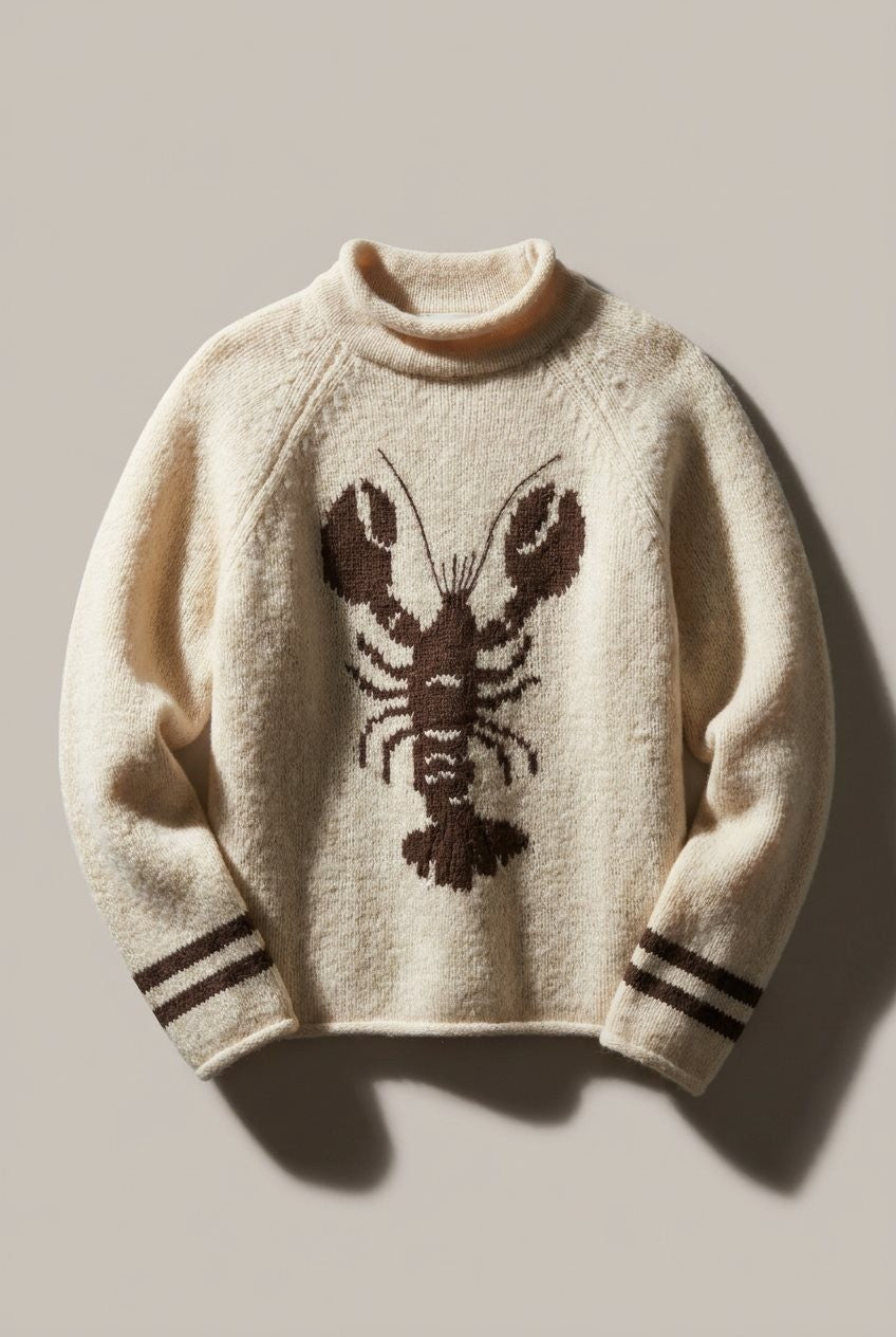 Lobster Intarsia Mock Neck Knit Sweater in Ivory - Women's Wholesale Sweaters | Trend Notes