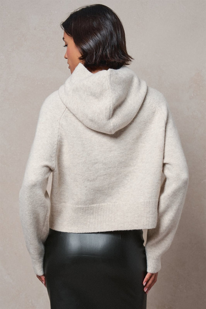 Future Mind Slogan Knit Hoodie Sweater in Natural - Women's Wholesale Sweaters | Trend Notes