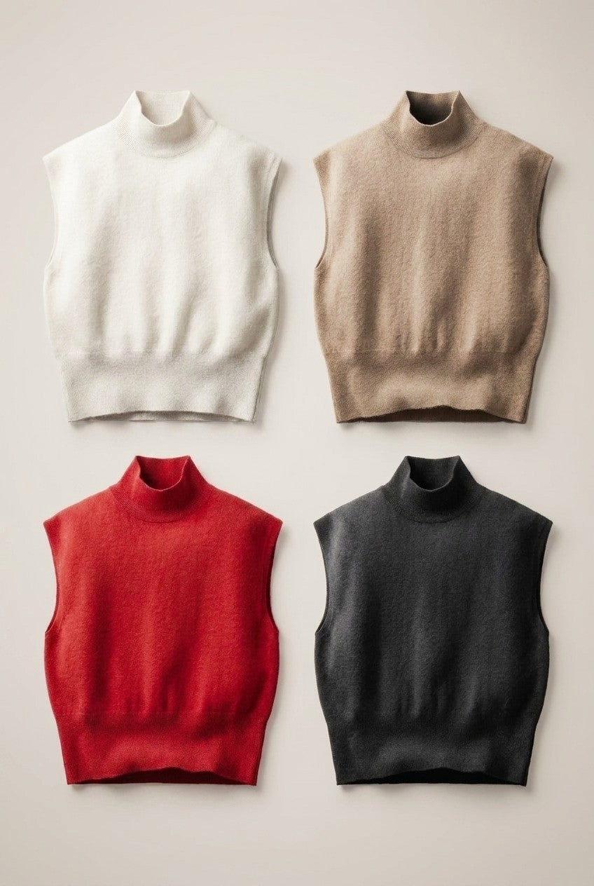 Sleeveless Mock Neck Blouson Knit Top in Black - Women's Wholesale Sweaters | Trend Notes