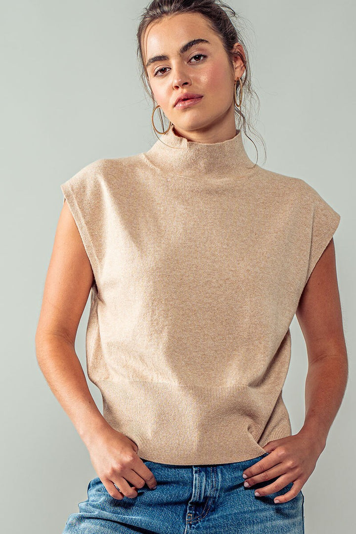 Sleeveless Mock Neck Blouson Knit Top in Black - Women's Wholesale Sweaters | Trend Notes