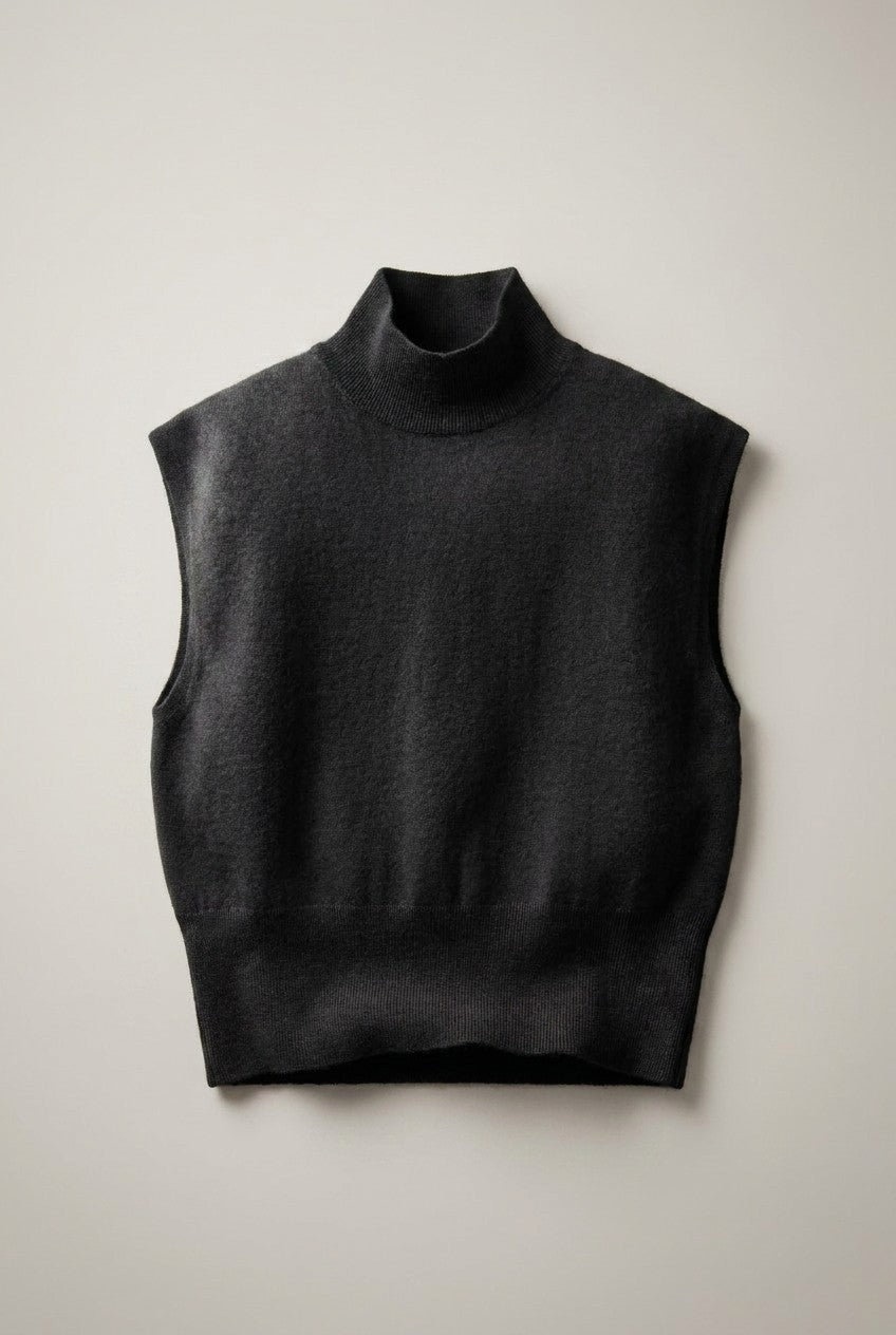 Sleeveless Mock Neck Blouson Knit Top in Black - Women's Wholesale Sweaters | Trend Notes