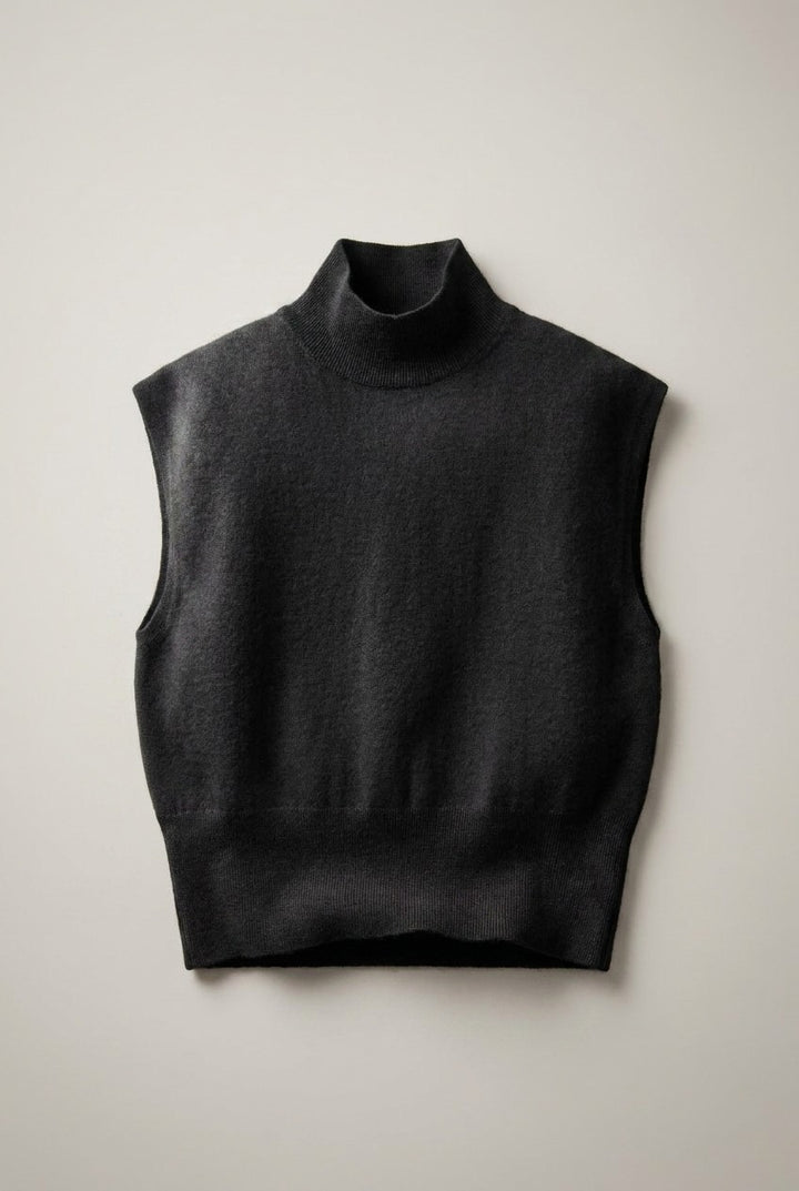 Sleeveless Mock Neck Blouson Knit Top in Black - Women's Wholesale Sweaters | Trend Notes