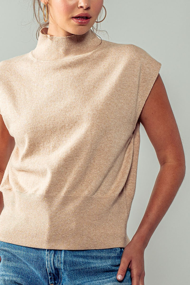 Sleeveless Mock Neck Blouson Knit Top in Black - Women's Wholesale Sweaters | Trend Notes