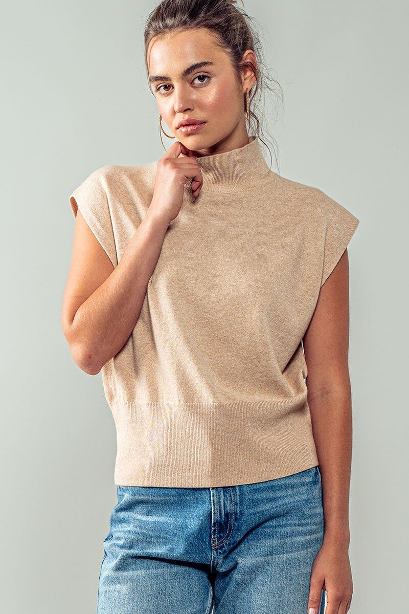 Sleeveless Mock Neck Blouson Knit Top in Black - Women's Wholesale Sweaters | Trend Notes