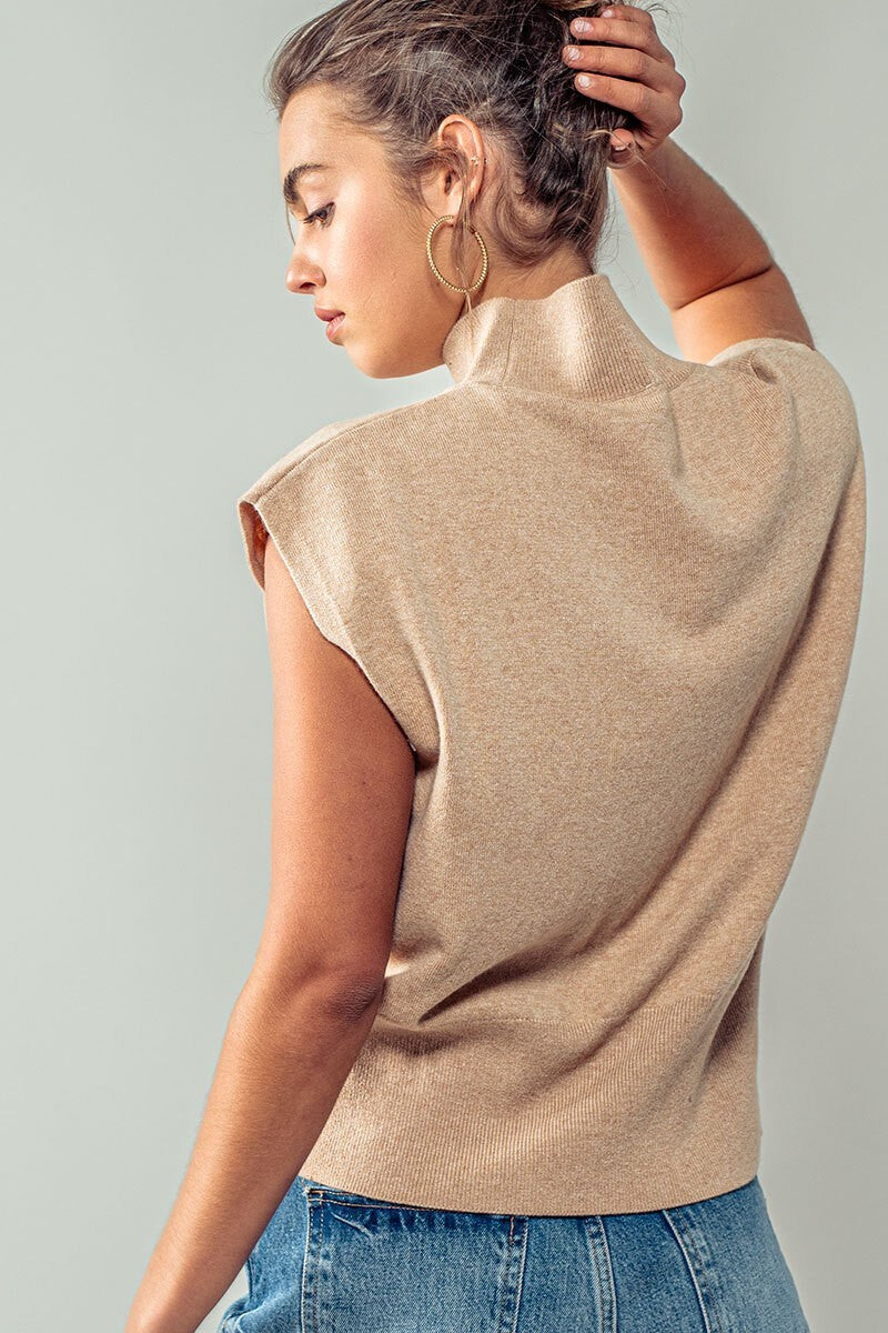 Sleeveless Mock Neck Blouson Knit Top in Black - Women's Wholesale Sweaters | Trend Notes
