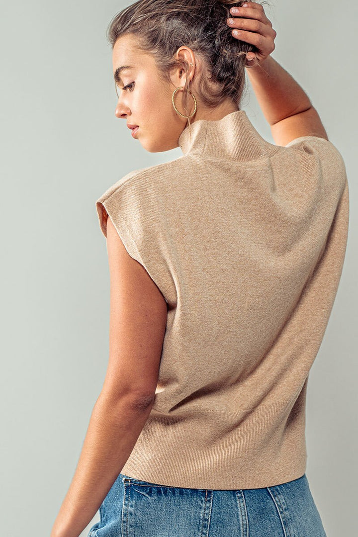 Sleeveless Mock Neck Blouson Knit Top in Black - Women's Wholesale Sweaters | Trend Notes