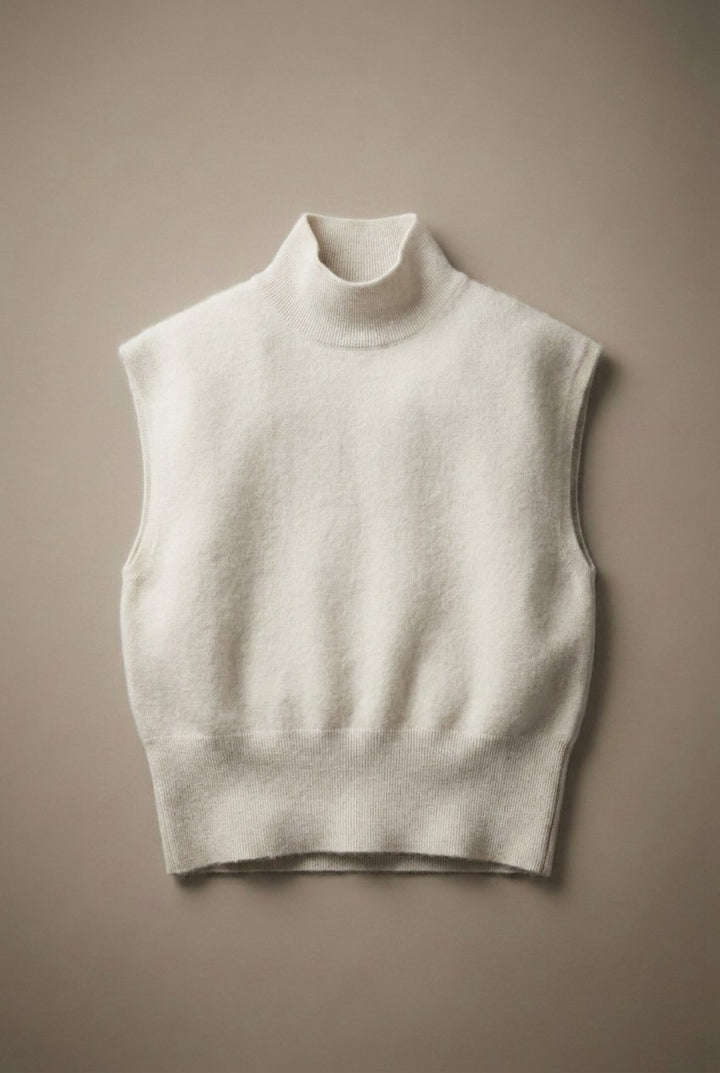 Sleeveless Mock Neck Blouson Knit Top in Ivory - Women's Wholesale Sweaters | Trend Notes