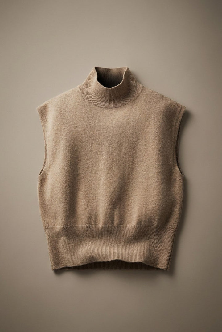 Sleeveless Mock Neck Blouson Knit Top in Mocha - Women's Wholesale Sweaters | Trend Notes