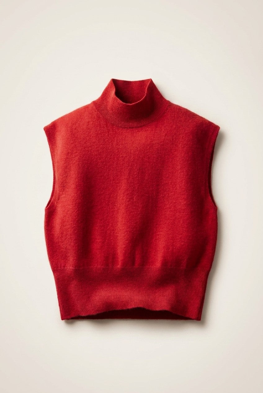 Sleeveless Mock Neck Blouson Knit Top in Red - Women's Wholesale Sweaters | Trend Notes
