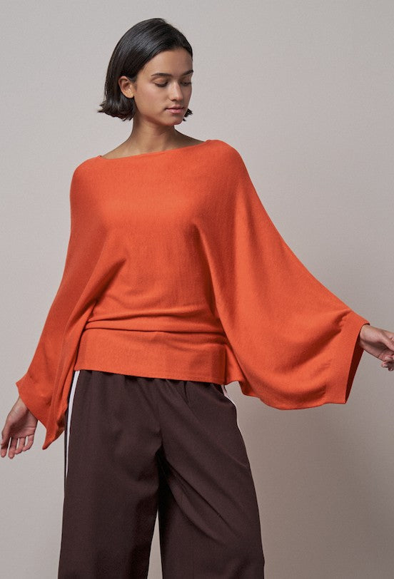 Oversized Dolman Sleeve Boat Neck Knit Top in Orange - Women's Wholesale Sweaters | Trend Notes