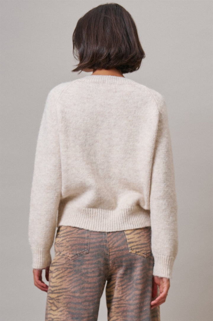 Daisy Embroidered Button-Front Knit Cardigan in Oatmeal - Women's Wholesale Cardigans & Shrugs | Trend Notes