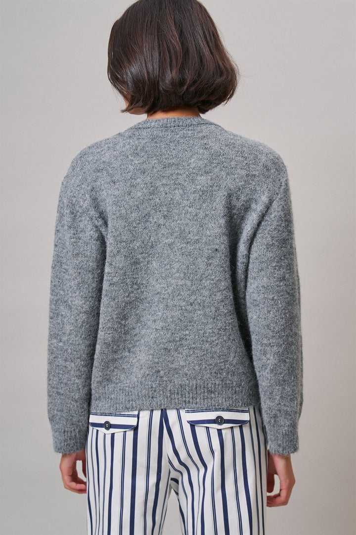 Argyle Heart Intarsia Knit Button-Up Cardigan in Grey - Women's Wholesale Cardigans & Shrugs | Trend Notes