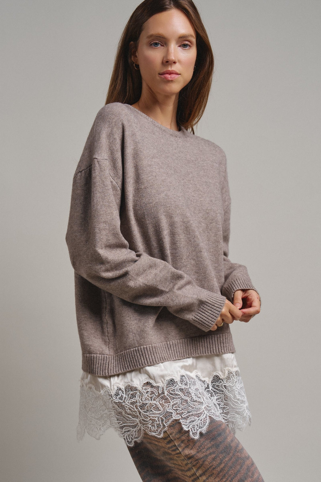 Soft Focus Oversized Crew Sweater in Mocha - Women's Wholesale Tunics | Trend Notes