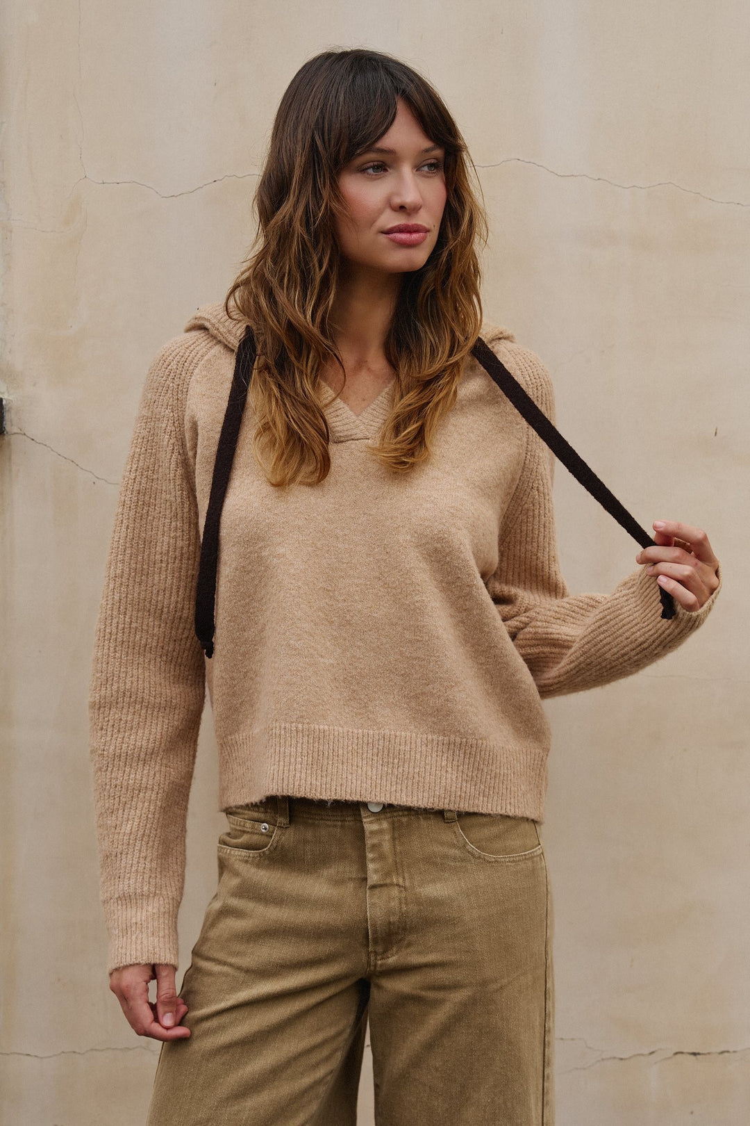 Easy Drift Hooded Knit Sweater in Taupe	 - Women's Wholesale Sweaters | Trend Notes