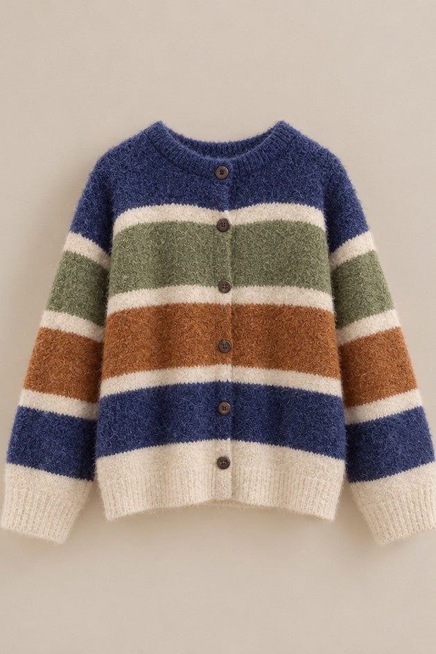 Hearthside Stripe Boucle Cardigan in Rust/olive - Women's Wholesale Cardigans & Shrugs | Trend Notes