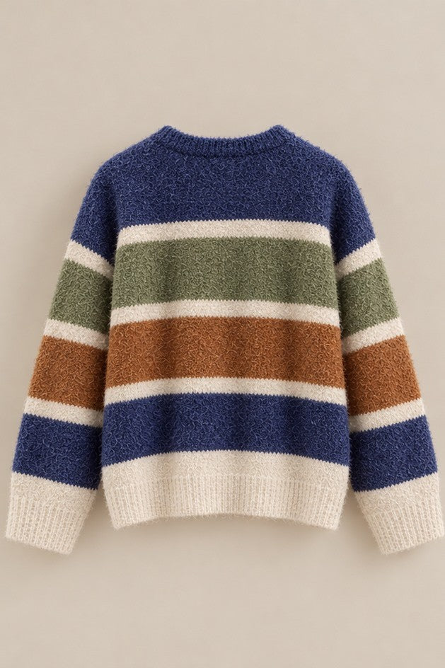 Hearthside Stripe Boucle Cardigan in Rust/olive - Women's Wholesale Cardigans & Shrugs | Trend Notes
