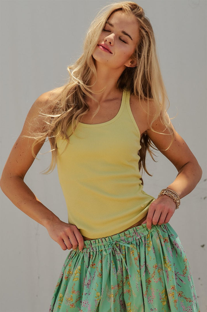 Ribbed Racerback Built In Bra Tank Top Pilates Princess Clea in Green - Women's Wholesale Fashion | Trend Notes