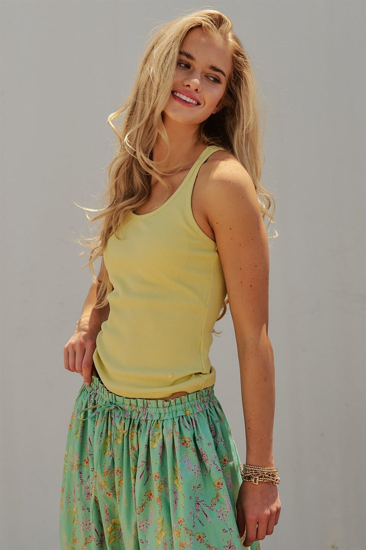 Ribbed Racerback Built In Bra Tank Top Pilates Princess Clea in Green - Women's Wholesale Fashion | Trend Notes