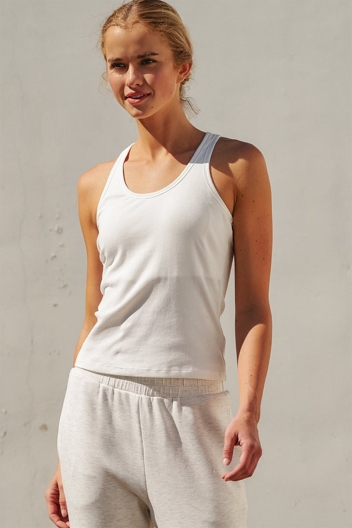 Ribbed Racerback Built In Bra Tank Top Pilates Princess Clea in White - Women's Wholesale Fashion | Trend Notes