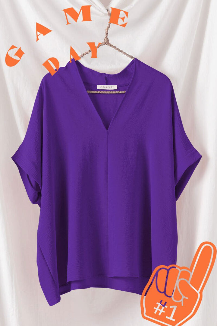 Relaxed V-Neck Folded Casual Top  in Sexy Blue - Women's Wholesale Tops | Trend Notes