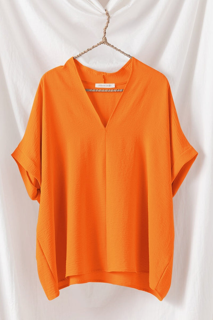 Relaxed V-Neck Folded Casual Top  in Sexy Blue - Women's Wholesale Tops | Trend Notes