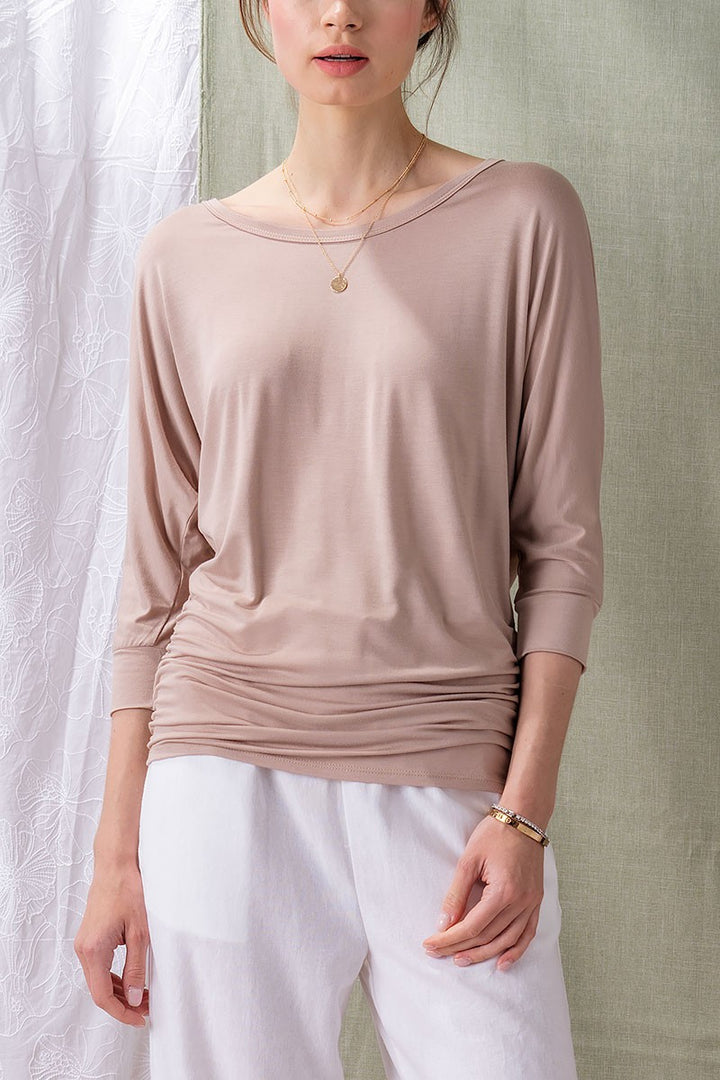 Relaxed Dolman Sleeve Boat Neck Top in Sand - Women's Wholesale Tunics | Trend Notes