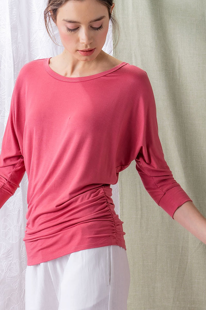 PLUS SIZE-Relaxed Dolman Sleeve Boat Neck Top in Hot Pink - Women's Wholesale Tunics | Trend Notes