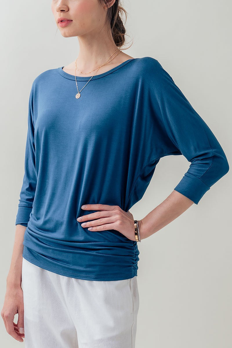 PLUS SIZE-Relaxed Dolman Sleeve Boat Neck Top in Navy - Women's Wholesale Tunics | Trend Notes