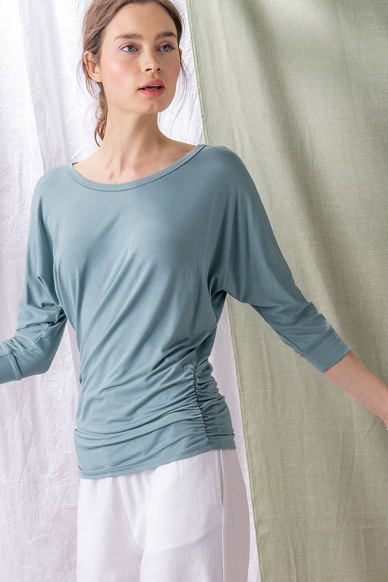 PLUS SIZE-Relaxed Dolman Sleeve Boat Neck Top in Sage - Women's Wholesale Tunics | Trend Notes