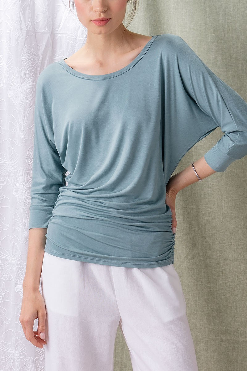 PLUS SIZE-Relaxed Dolman Sleeve Boat Neck Top in Sage - Women's Wholesale Tunics | Trend Notes