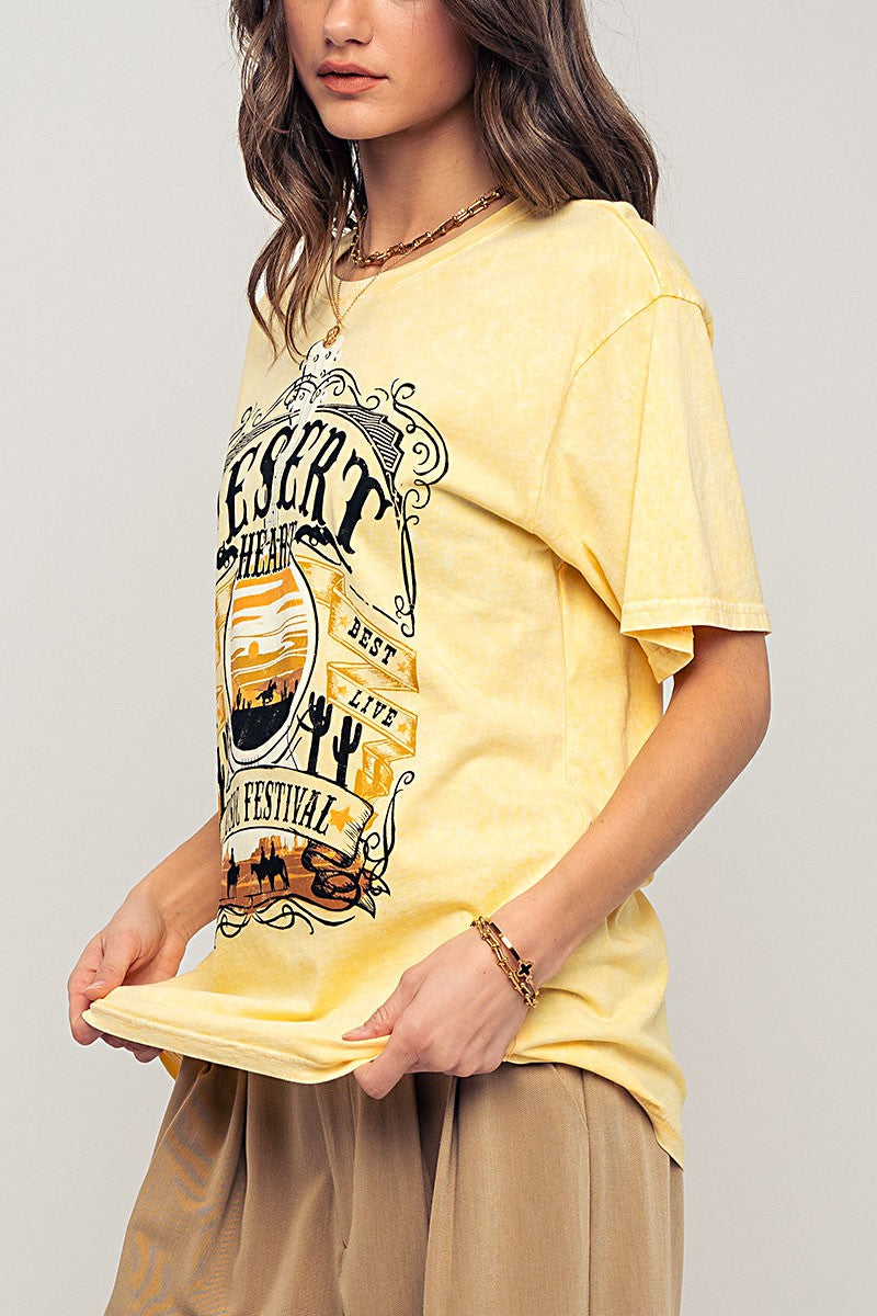 Desert Heart Graphic Boho Tops for Women in Honey Mustard - Women's Wholesale Graphic T-shirts | Trend Notes