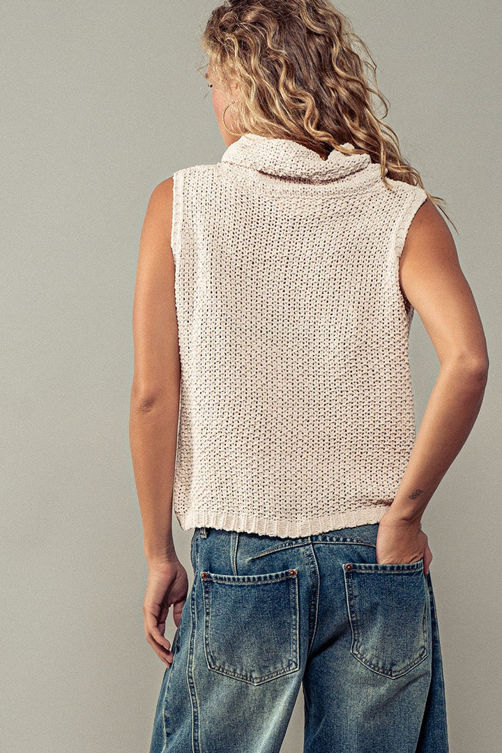 Boho Sleeveless Knit Casual Top with Cowl Neck in Cream - Women's Wholesale T-Shirts & Polos | Trend Notes