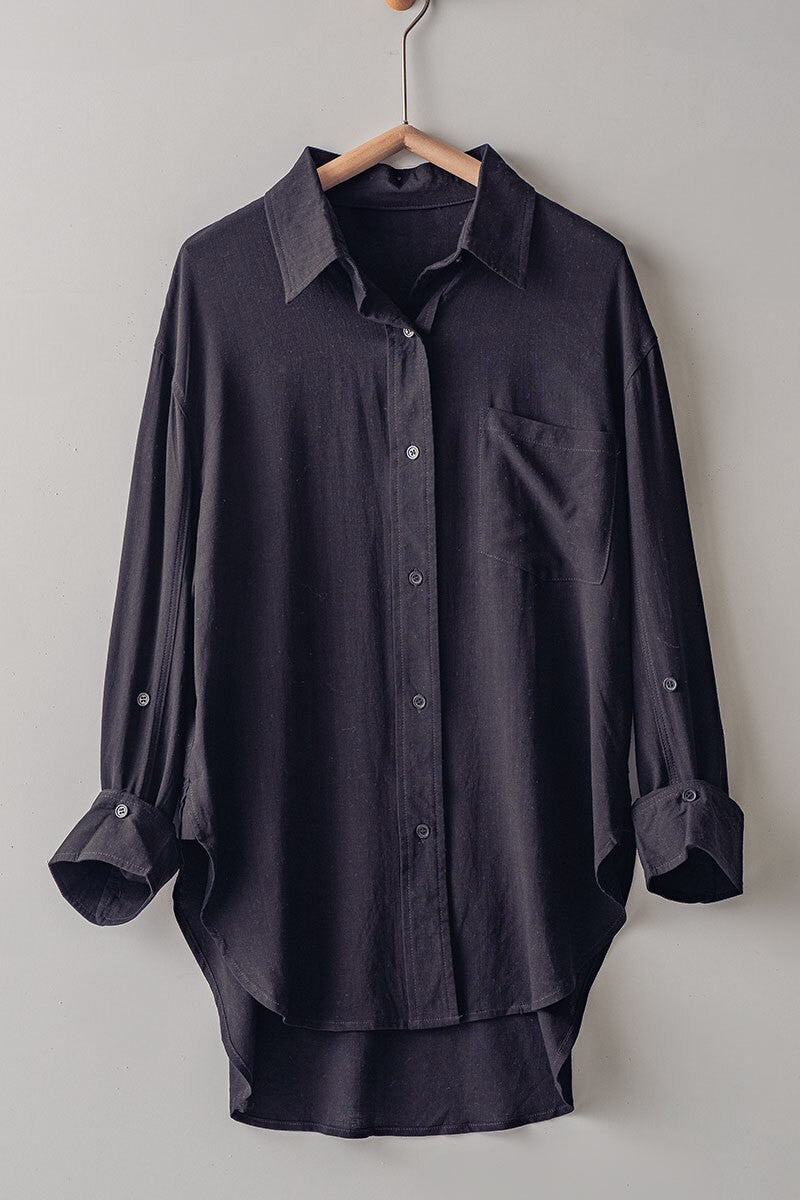 HIGH-LOW BUTTON DOWN SHIRT in Black - Women's Wholesale Tops | Trend Notes