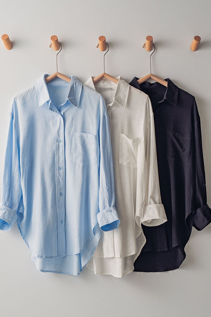 HIGH-LOW BUTTON DOWN SHIRT in Black - Women's Wholesale Tops | Trend Notes