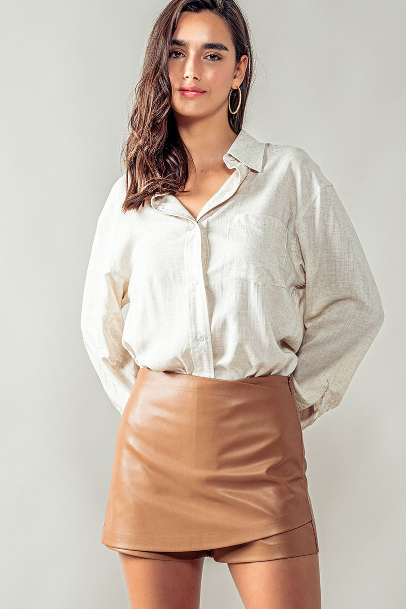 HIGH-LOW BUTTON DOWN SHIRT in Oatmeal - Women's Wholesale Tops | Trend Notes
