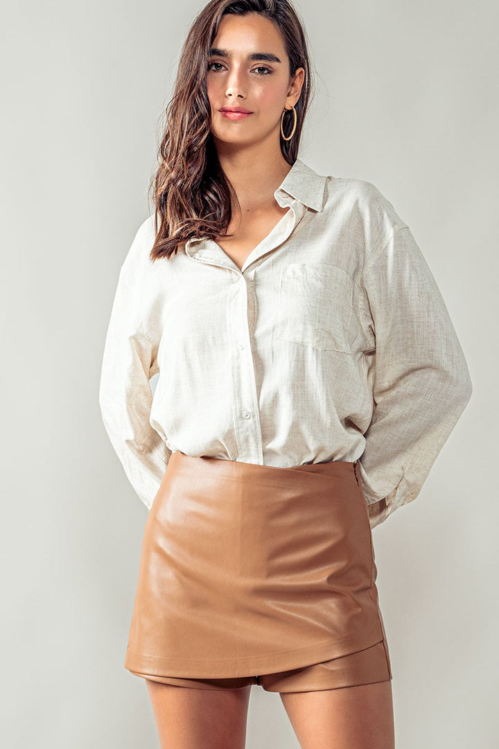 HIGH-LOW BUTTON DOWN SHIRT in Oatmeal - Women's Wholesale Tops | Trend Notes