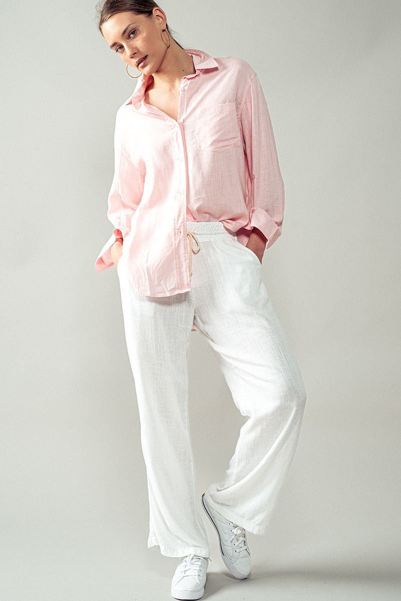 HIGH-LOW BUTTON DOWN SHIRT in Pink - Women's Wholesale Tops | Trend Notes