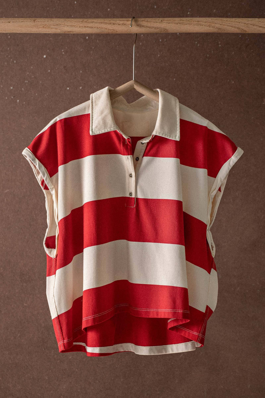 Bold Striped Cropped Polo Top in Ivory/red - Women's Wholesale Tops | Trend Notes
