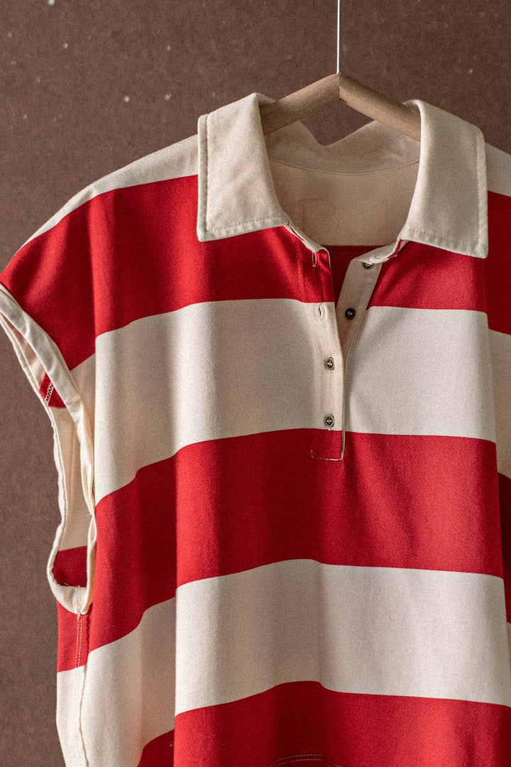 Bold Striped Cropped Polo Top in Ivory/red - Women's Wholesale Tops | Trend Notes