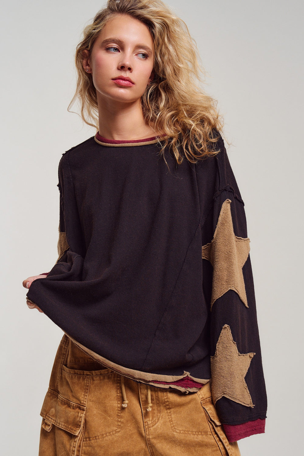 Lone Star Patchwork Pullover in Brown - Women's Wholesale Tops | Trend Notes