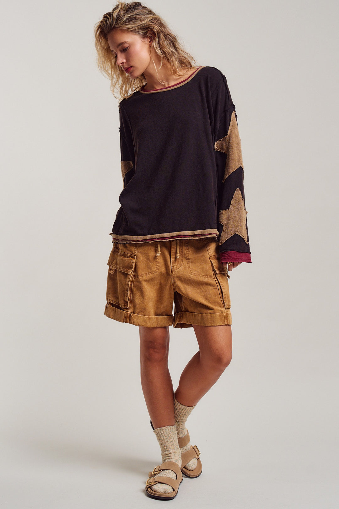 Lone Star Patchwork Pullover in Brown - Women's Wholesale Tops | Trend Notes