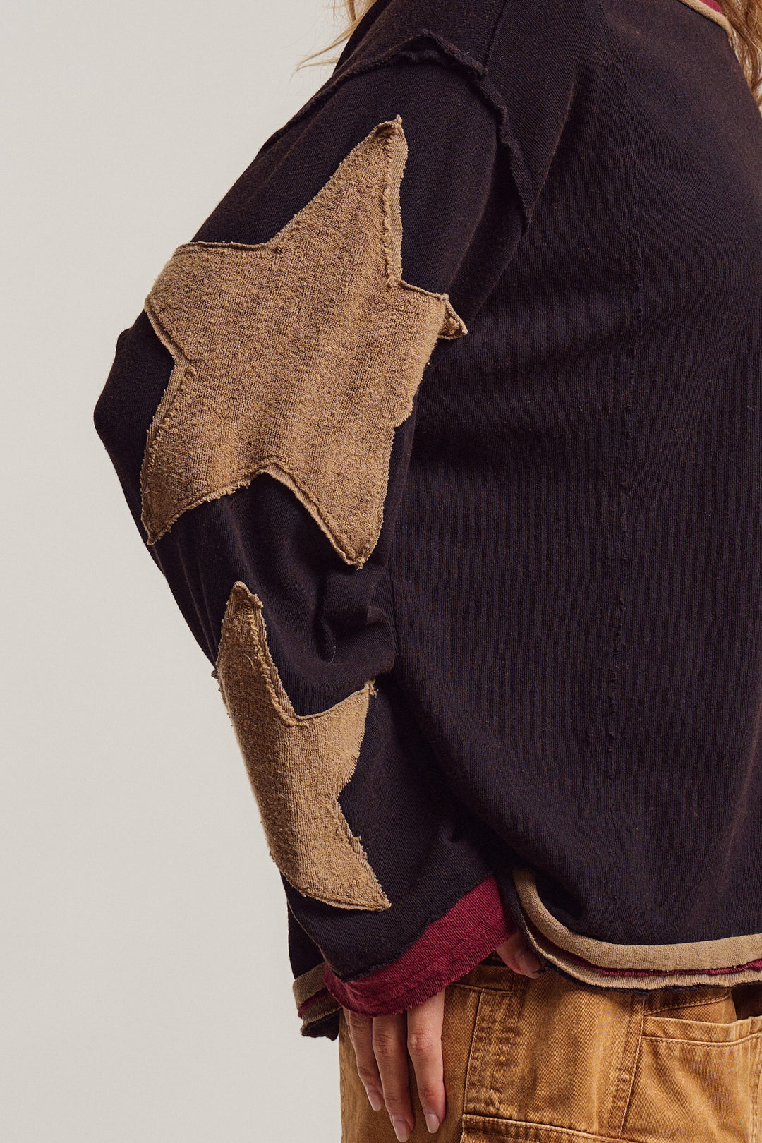 Lone Star Patchwork Pullover in Brown - Women's Wholesale Tops | Trend Notes