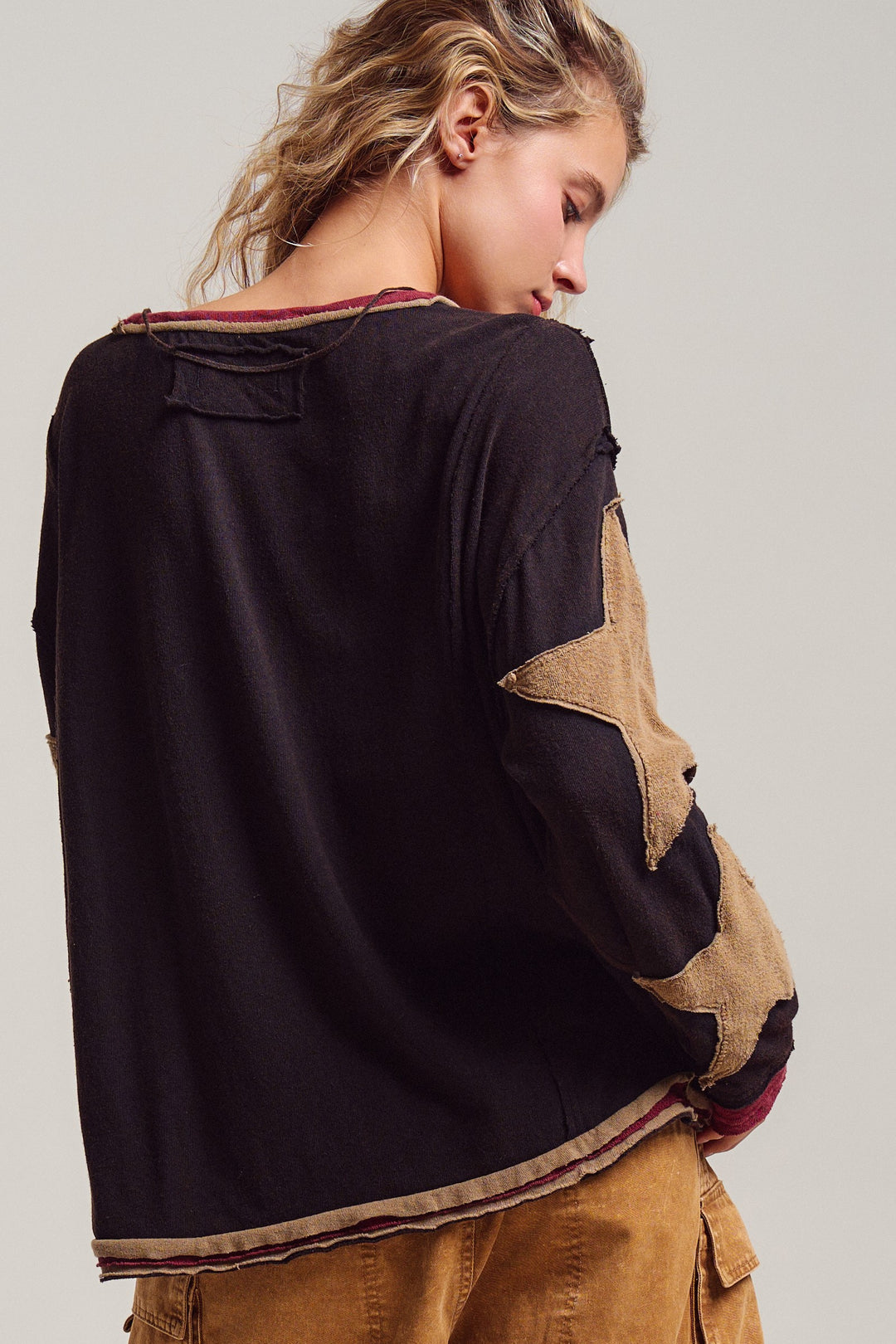 Lone Star Patchwork Pullover in Brown - Women's Wholesale Tops | Trend Notes