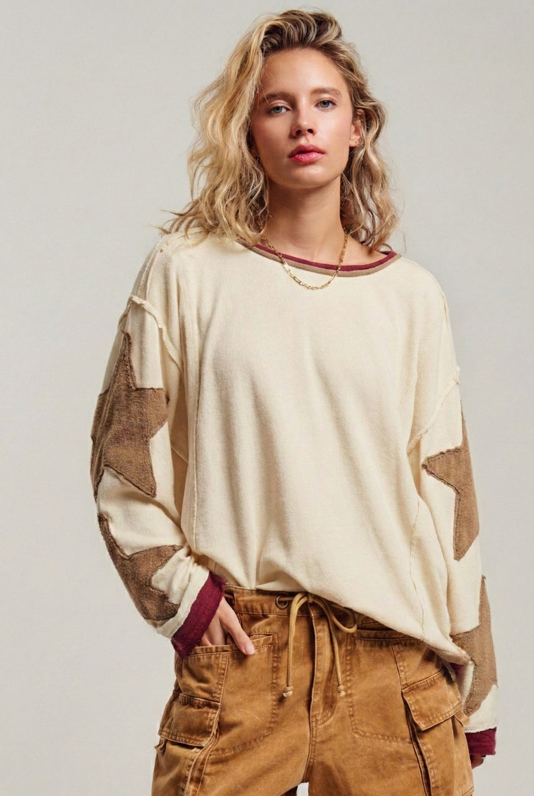 Lone Star Patchwork Pullover in Ivory - Women's Wholesale Tops | Trend Notes
