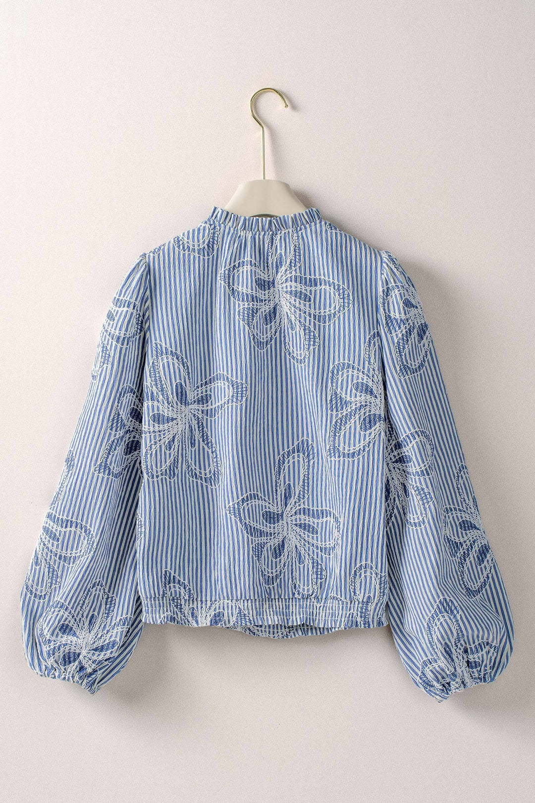 Provence Embroidered Stripe Blouse in Ivory Blue - Women's Wholesale Tops | Trend Notes