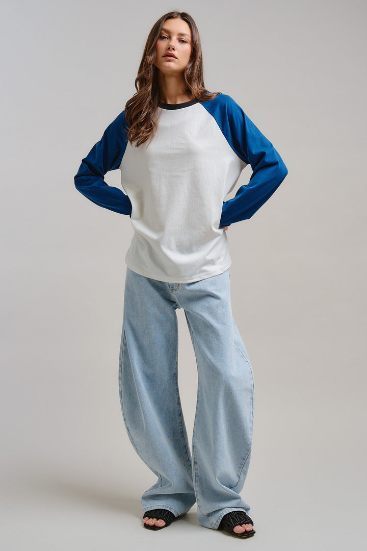 All-Star Vintage Baseball Tee in Blue - Women's Wholesale Tops | Trend Notes